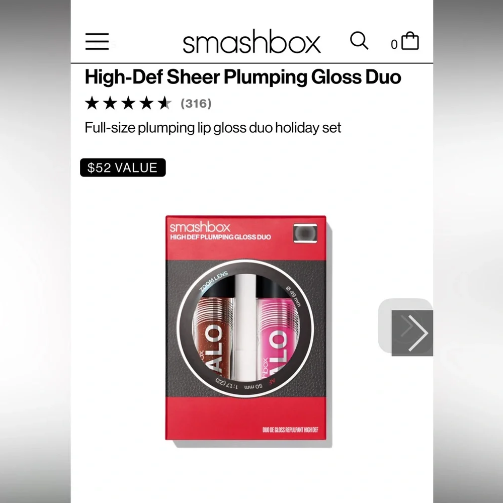 Smashbox Bundle: HighDef Plumping Lip Gloss Duo + Cult Fave Makeup Bag w giftbag